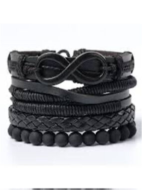 Infinity Multi-Layer Stacking Bracelets Faux Leather One Size Black